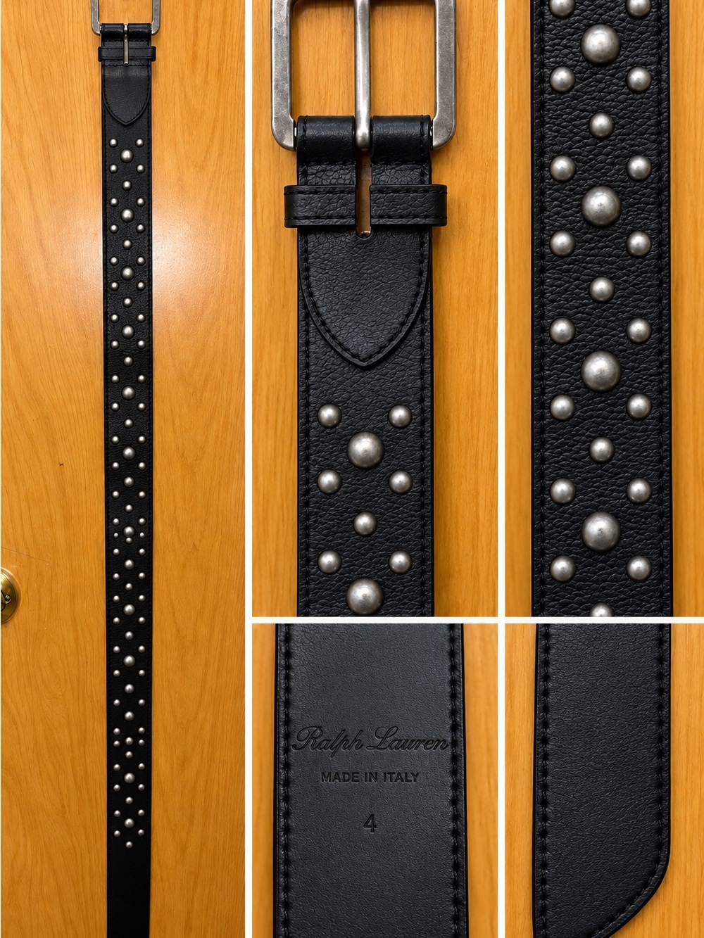Ralph Lauren Black Leather Studded Belt with Silver-Tone Accents